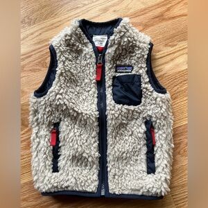 Patagonia Vest Kids 12-18 months-Retro-X Tan and Navy Fleece Zip Up